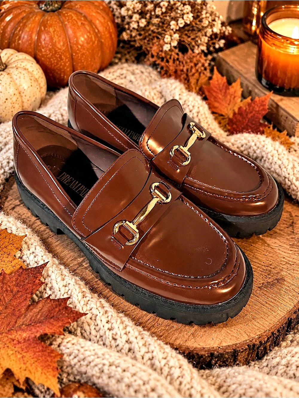Dream Pairs Chunky Lug Sole Horsebit Loafers Brown US 8